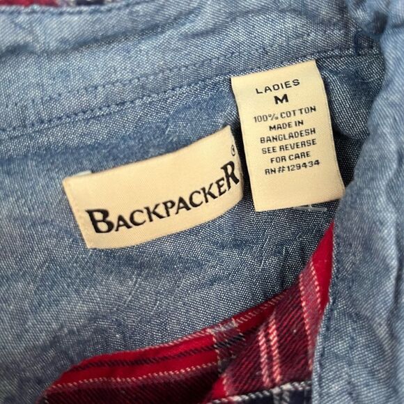 Backpacker red plaid cotton flannel button front shirt size M - Picture 6 of 6